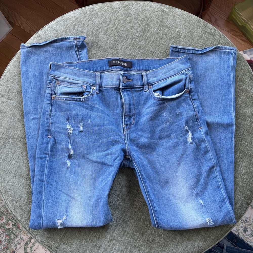 Express distressed mid-rise jeans